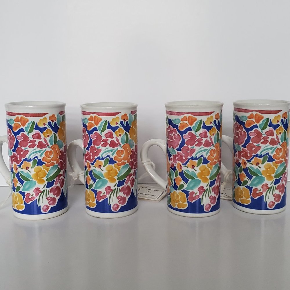 NWT GANZ x Libbey Cappuccino Mugs Slim Mini Mugs Ditsy Floral Design CHEERS!